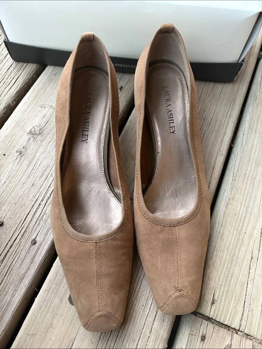 Laura Ashley Tan Suede Low Block Heel Pumps